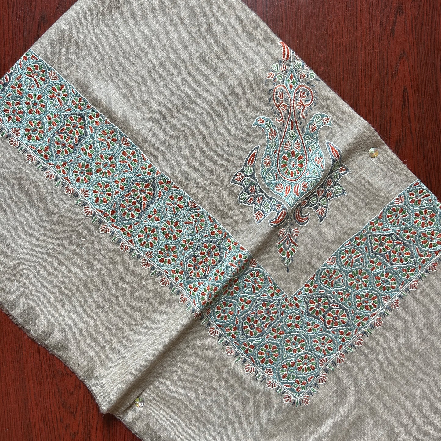 Sea Green Tangerine Handmade Pashmina Shawl