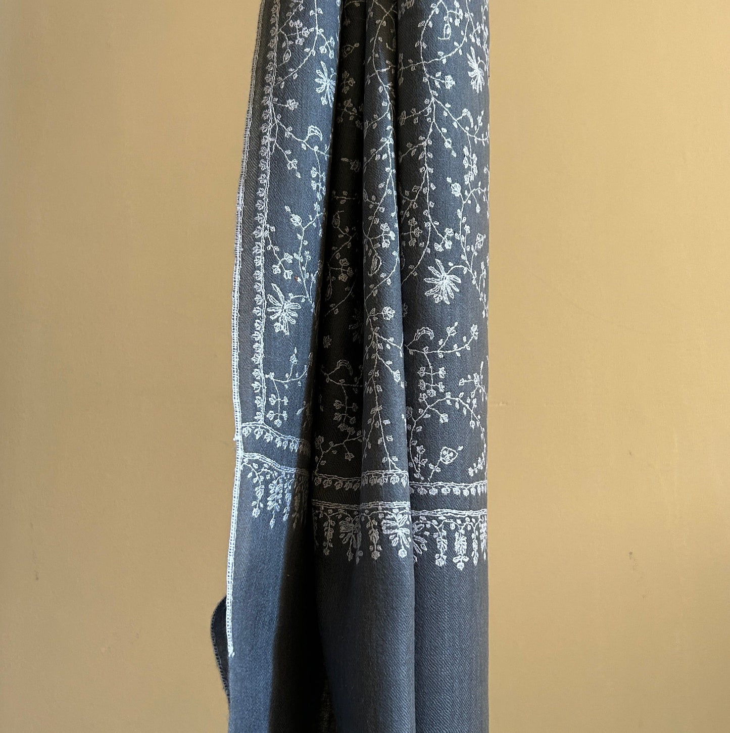 White on Navy Jaali Handmade Pashmina Stole