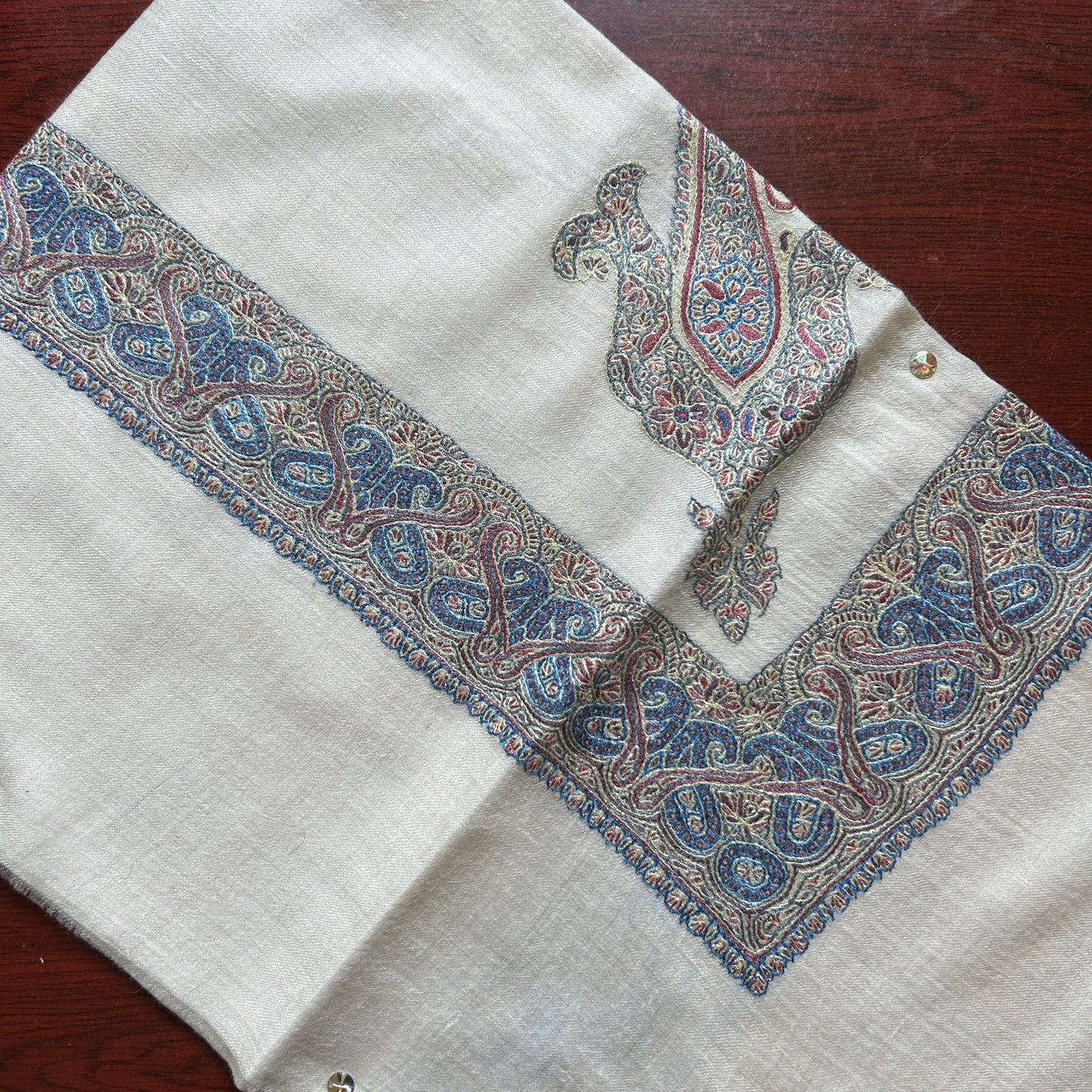 Paisley Brown Blue Handmade Pashmina Shawl