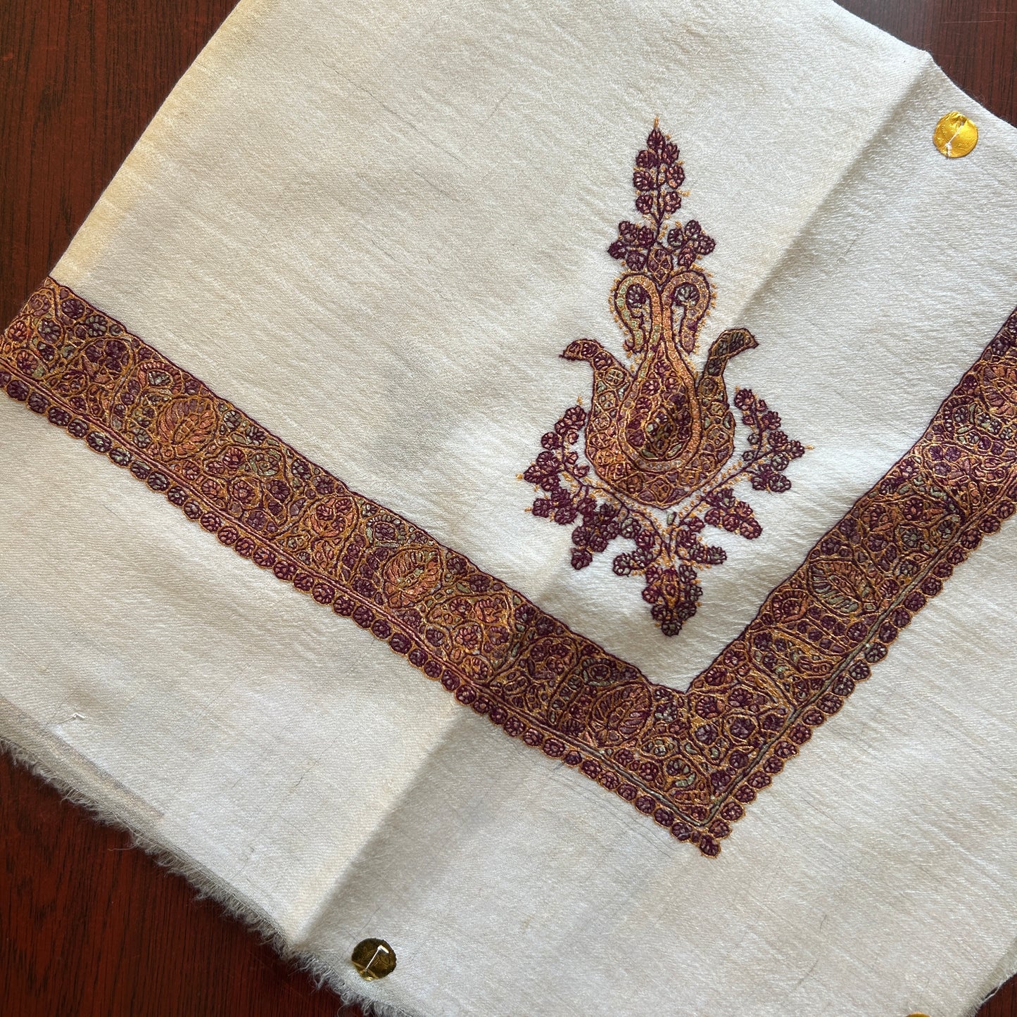 Gold Maroon Handmade Pashmina Shawl (Extra Small)