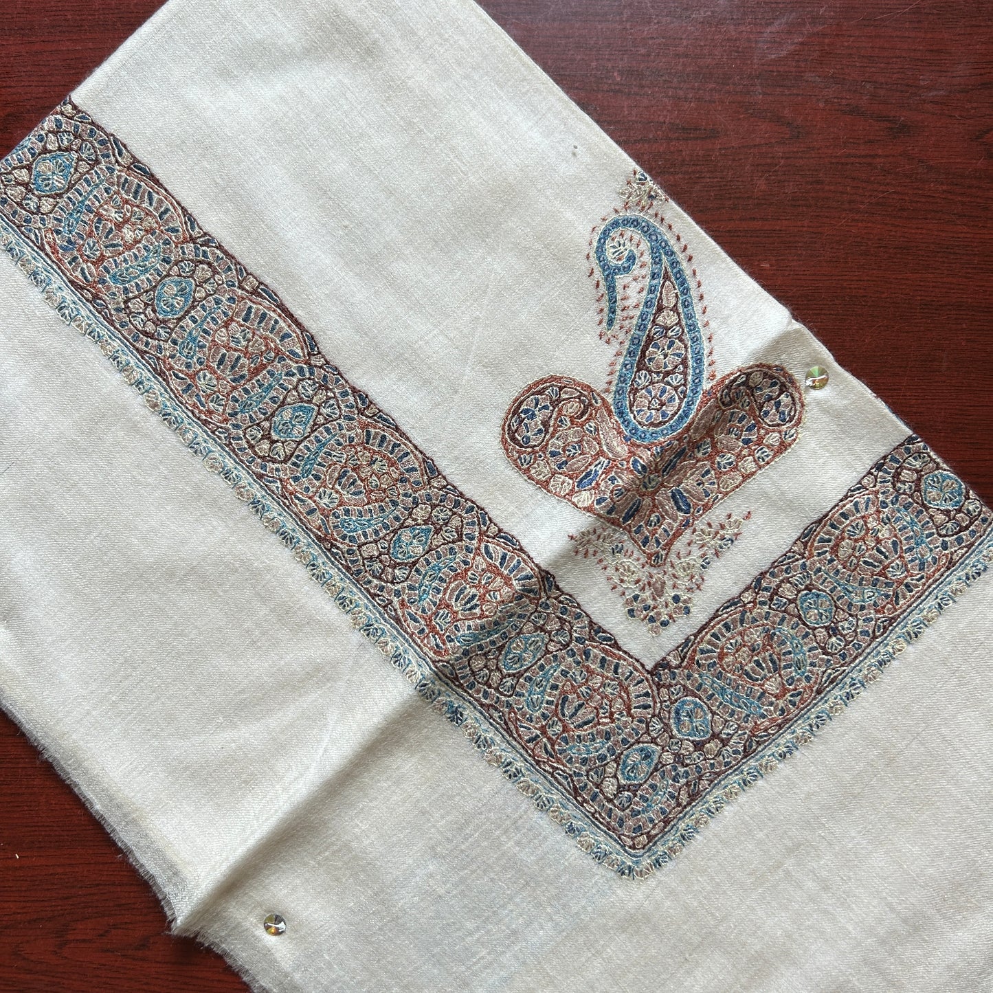 Blue Brown Handmade Pashmina Shawl