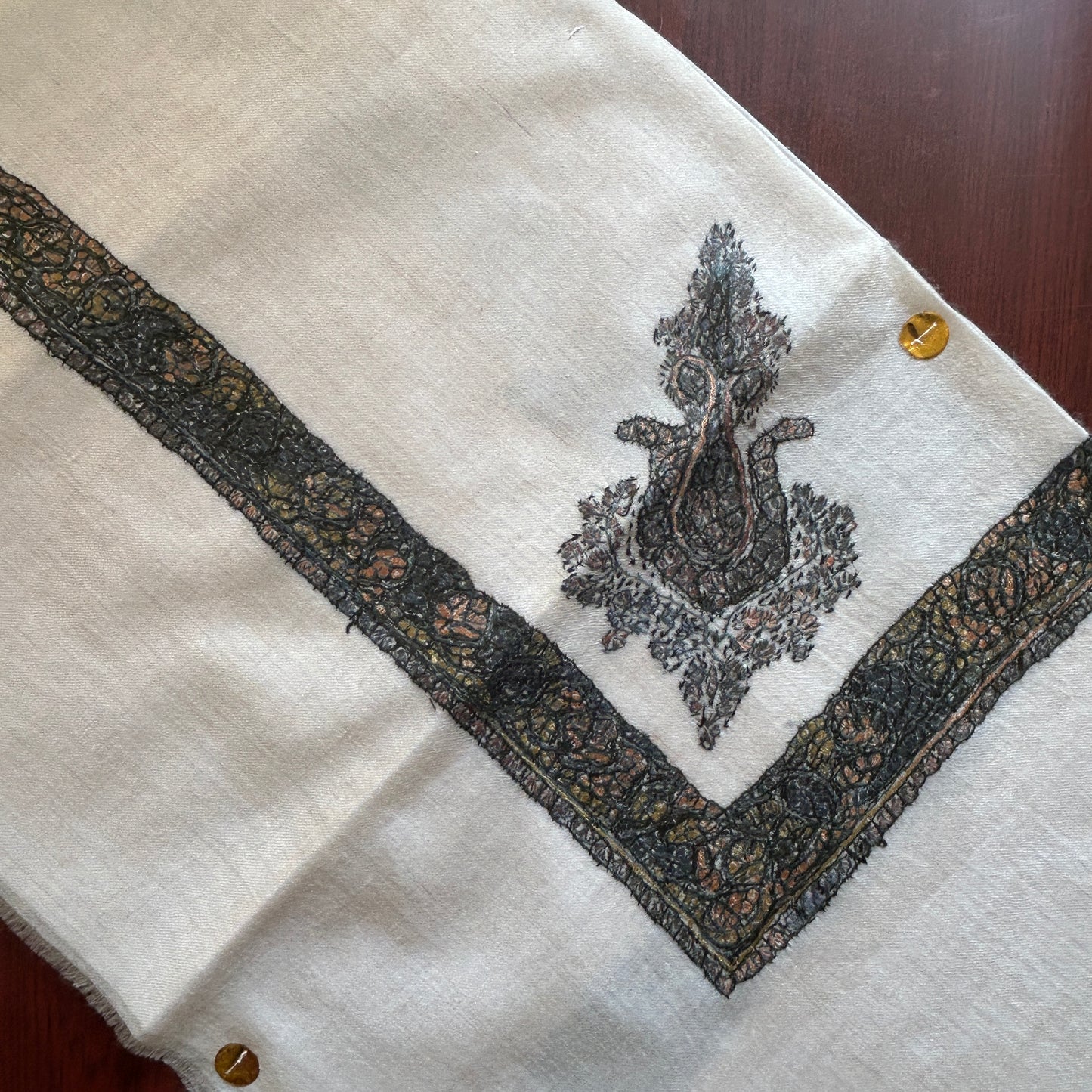 Greenish Black Handmade Pashmina Shawl