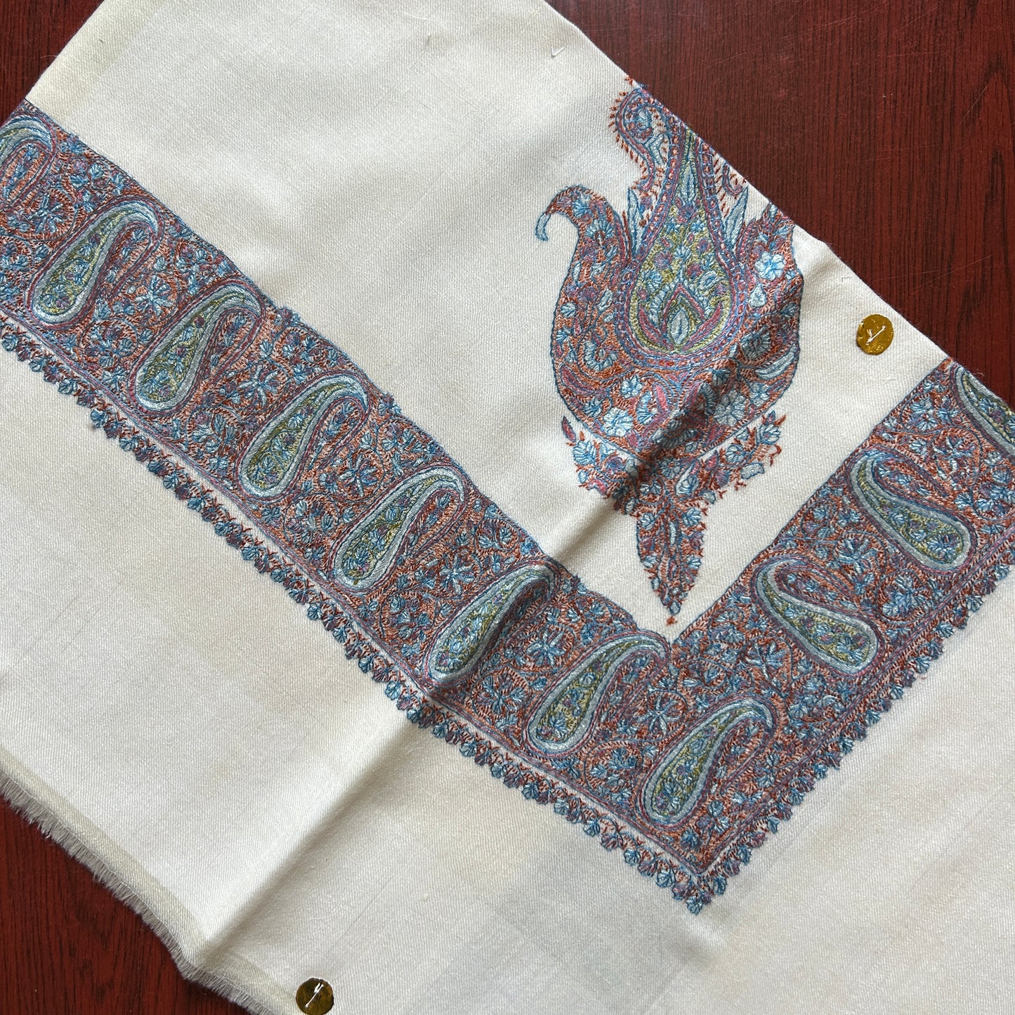 Red Blue Paisley Handmade Pashmina Shawl