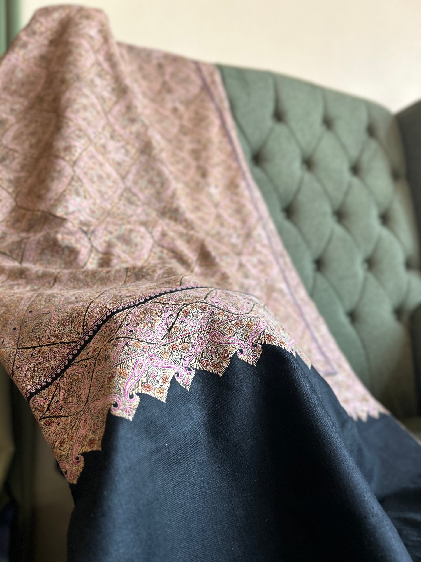 Navy Blue Silk & Pashmina Jamawar