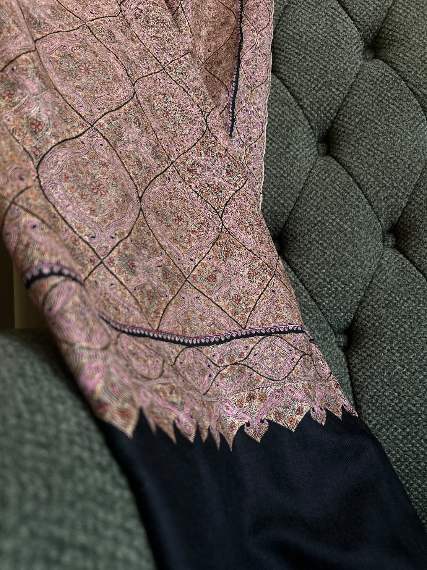 Navy Blue Silk & Pashmina Jamawar