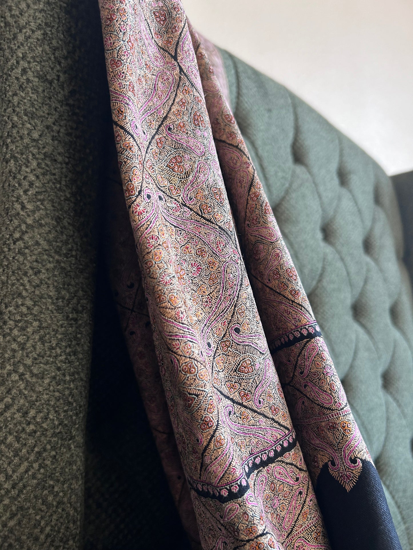 Navy Blue Silk & Pashmina Jamawar