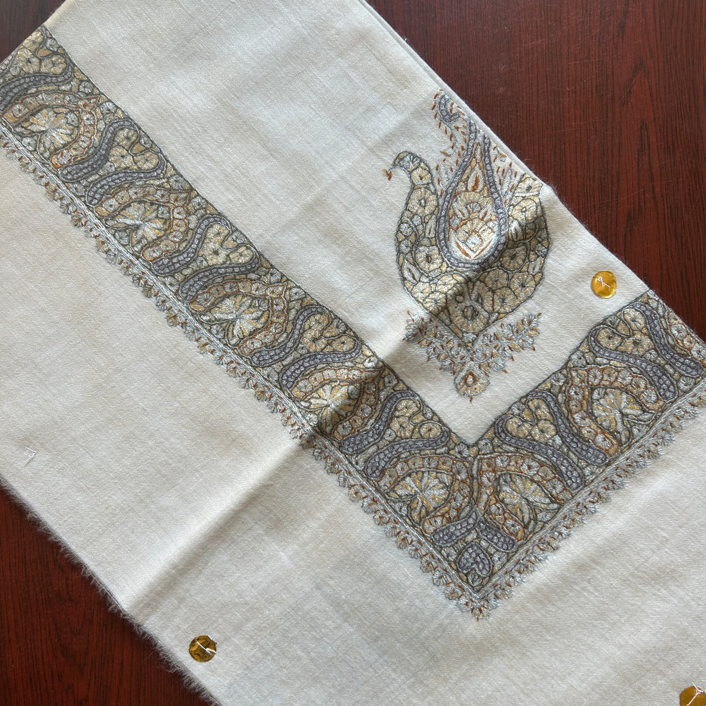 Beige Blue Handmade Pashmina Shawl