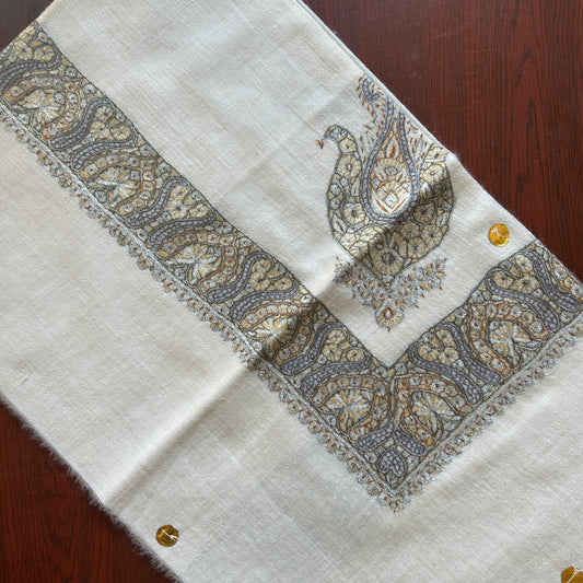 Beige Blue Handmade Pashmina Shawl