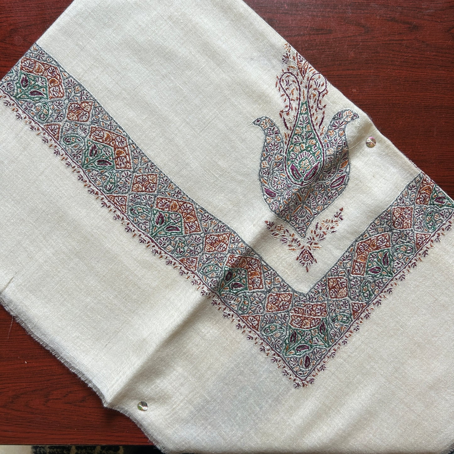 Tangerine Green Handmade Pashmina Shawl