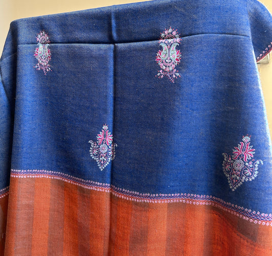 Botidar Tangerine Blue Handmade Pashmina Shawl