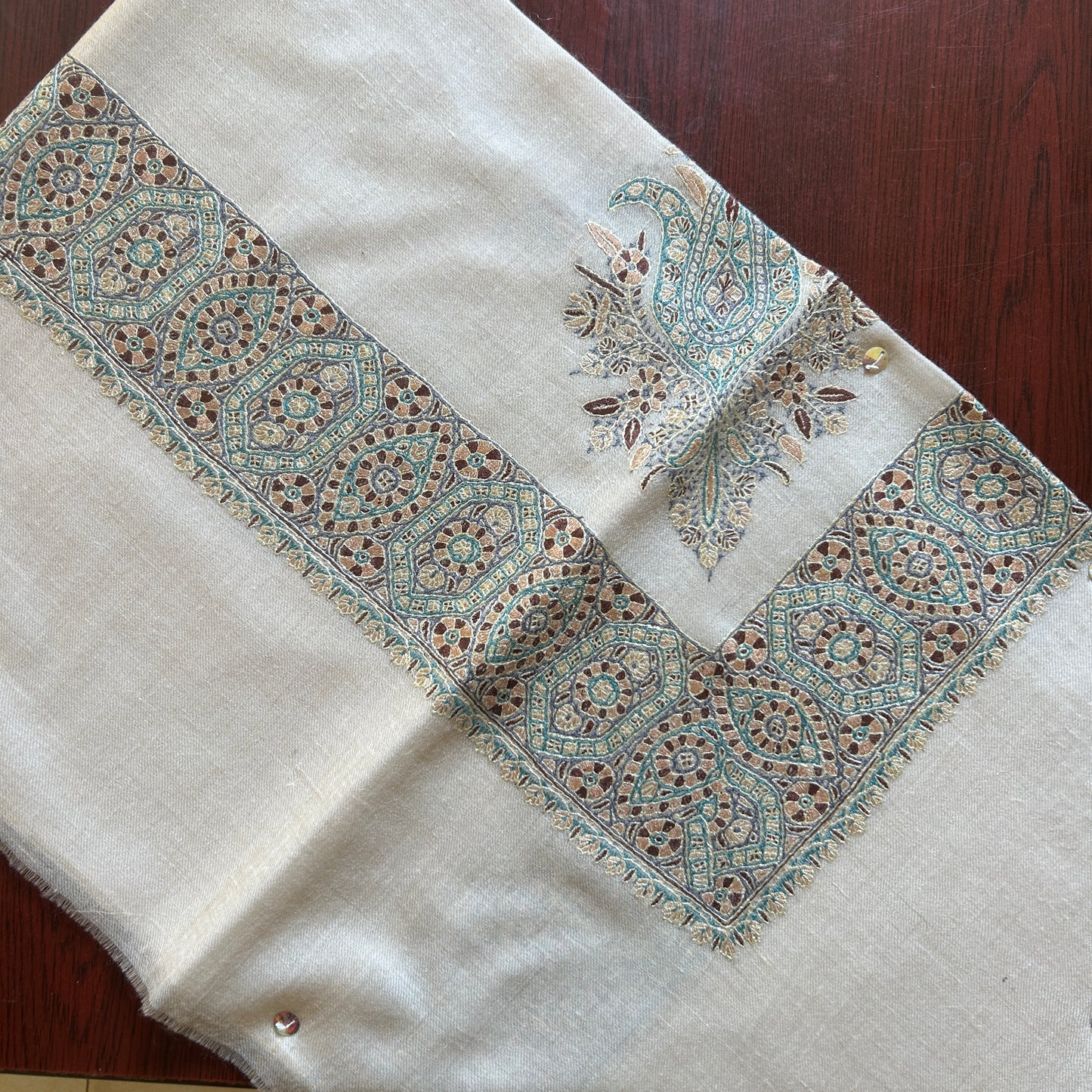 Royal Teal Brown Handmade Pashmina Shawl