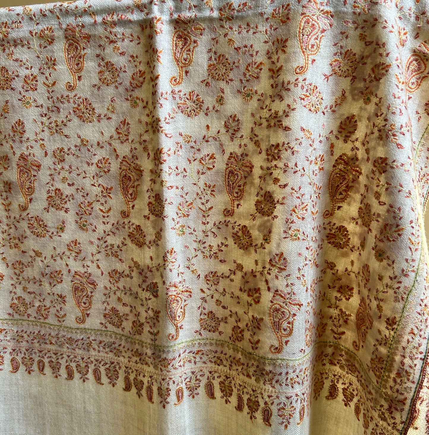 Tangerine Jalidar Handmade Pashmina Shawl