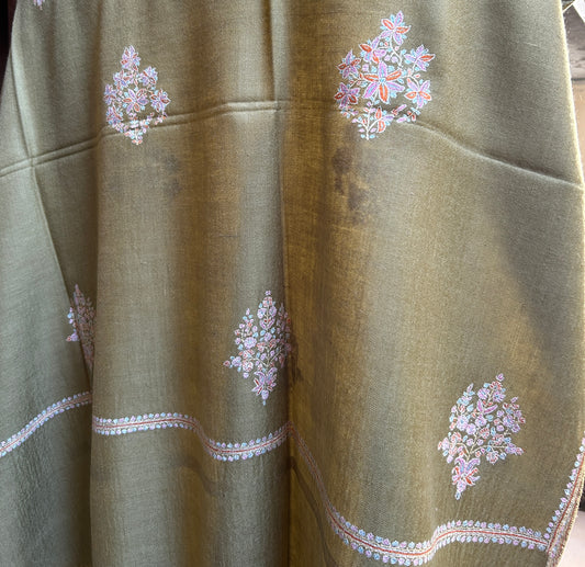 Olive Green Botidar Handmade Pashmina Shawl
