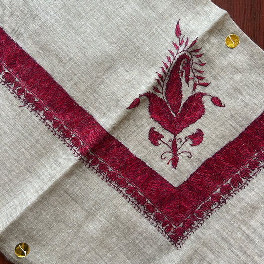 Red on Natural Pashmina Handmade Shawl