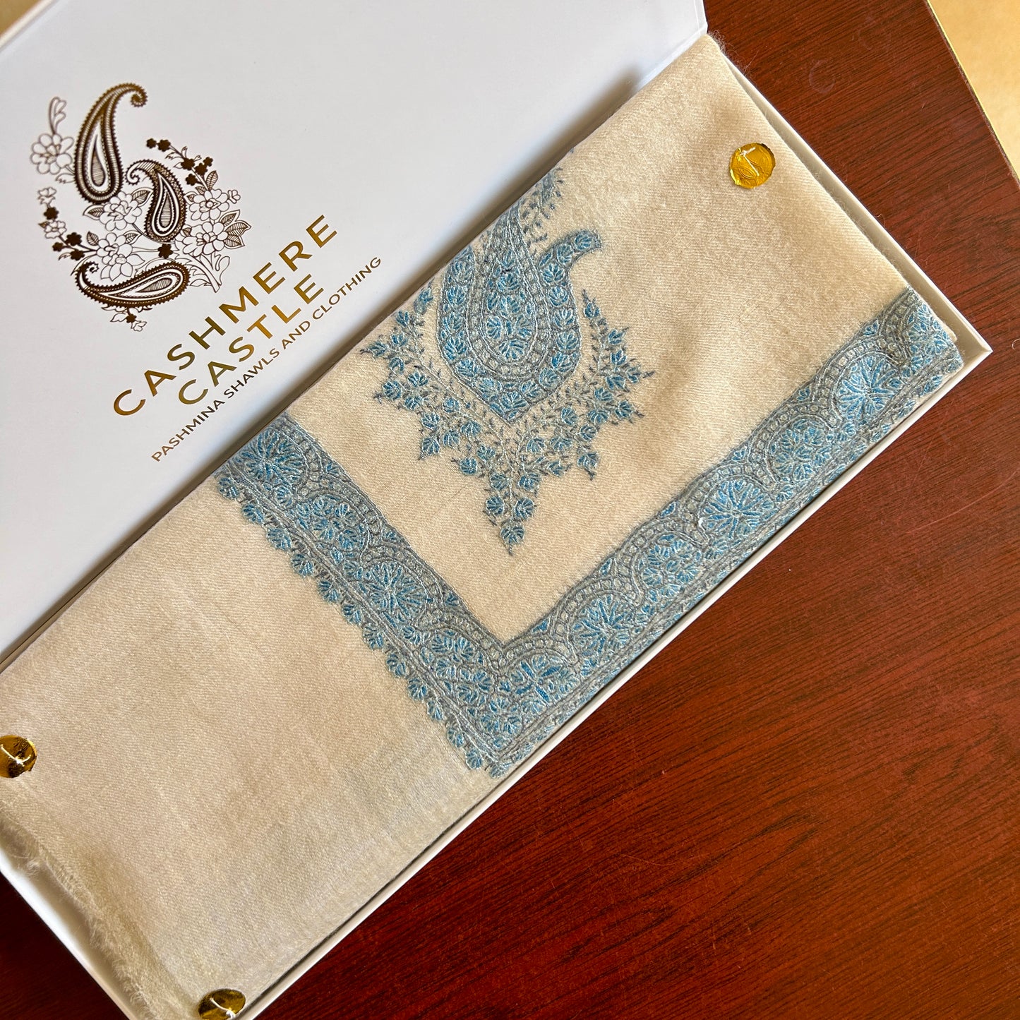 Blue Palm Handmade Pashmina Shawl