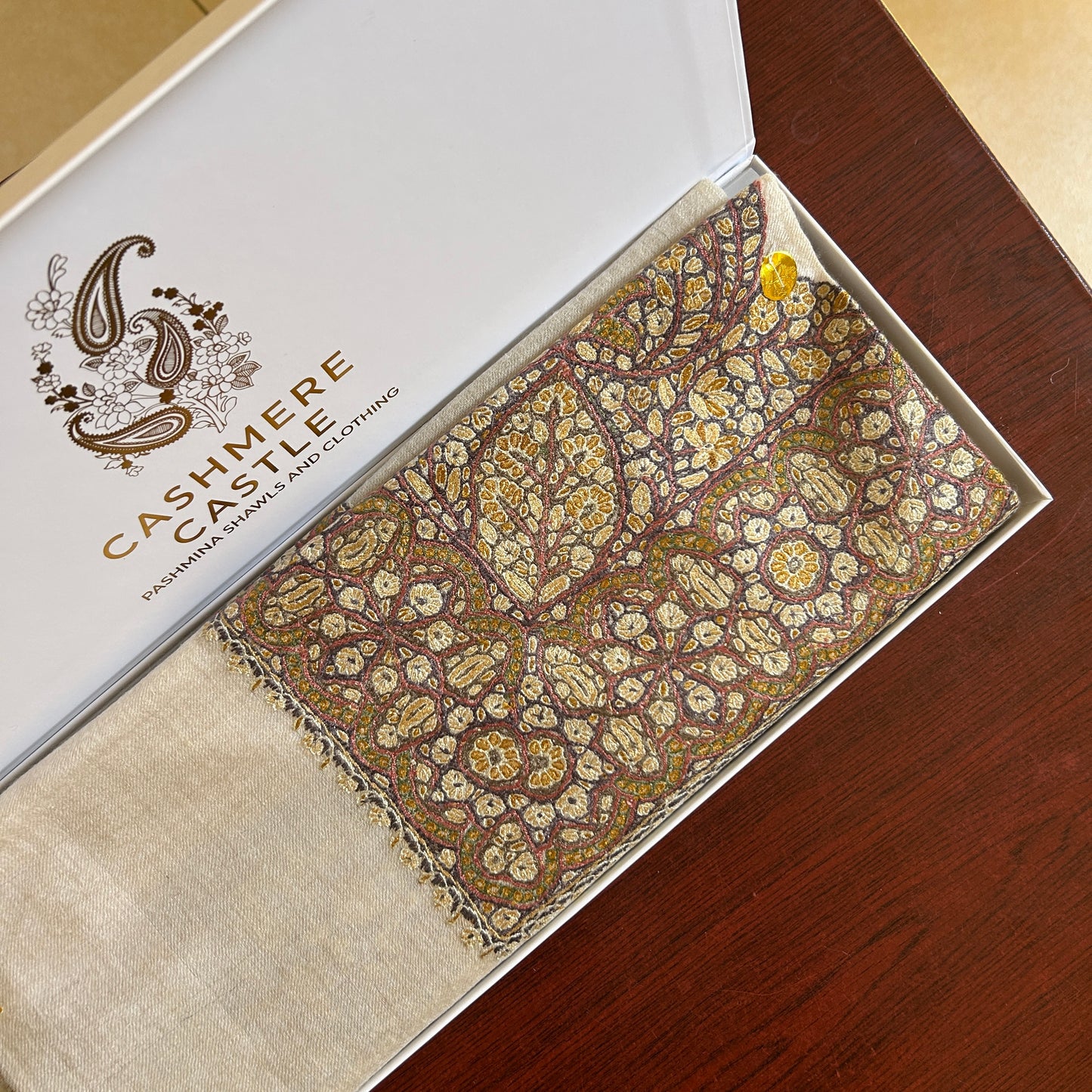 Golden Blossom Handmade Pashmina Shawl