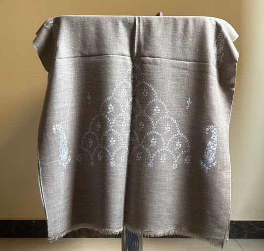 White Handmade Paldar Pashmina Stole