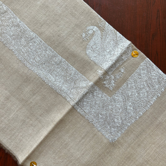 White on Natural Handmade Pashmina Shawl