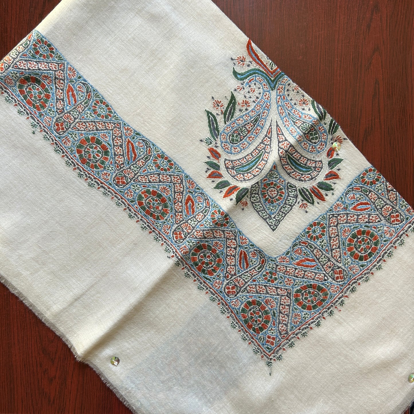 Green Blue Handmade Pashmina Shawl