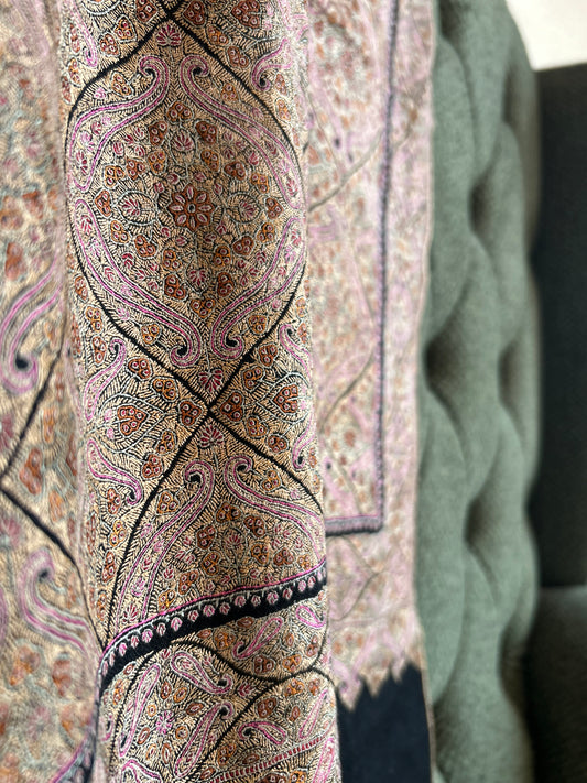 Navy Blue Silk & Pashmina Jamawar
