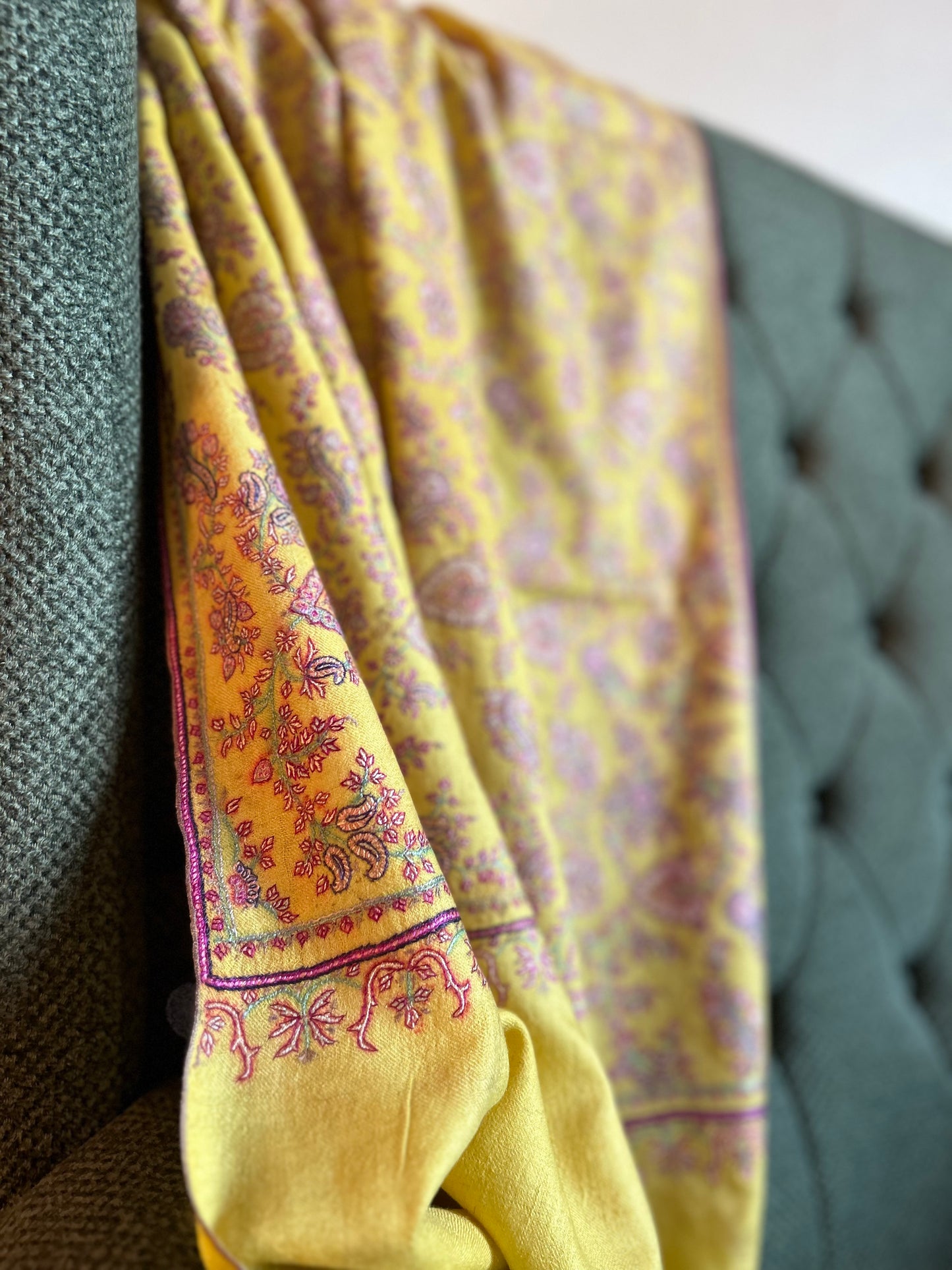Yellow Jalidar floral shawl