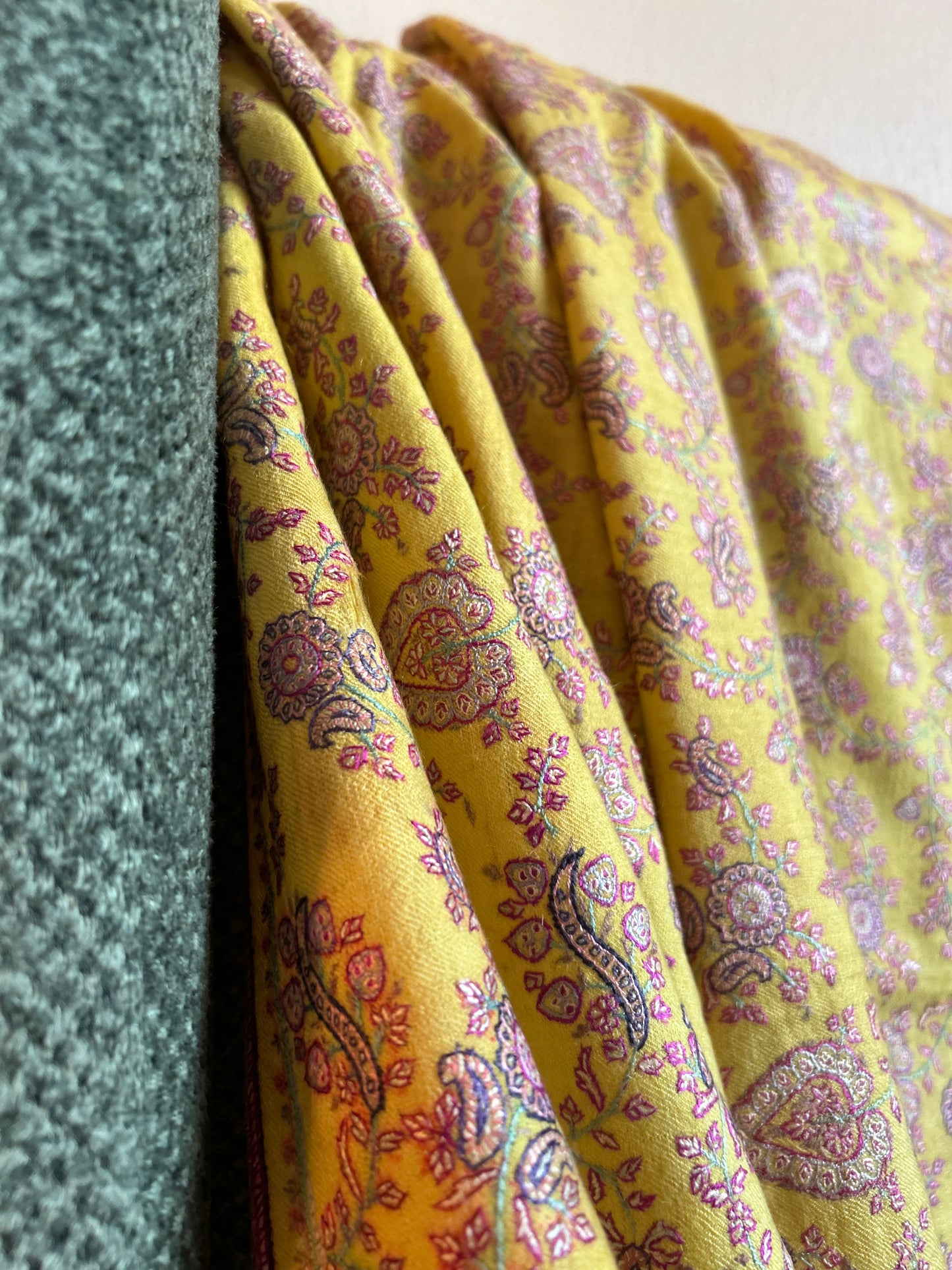 Yellow Jalidar floral shawl