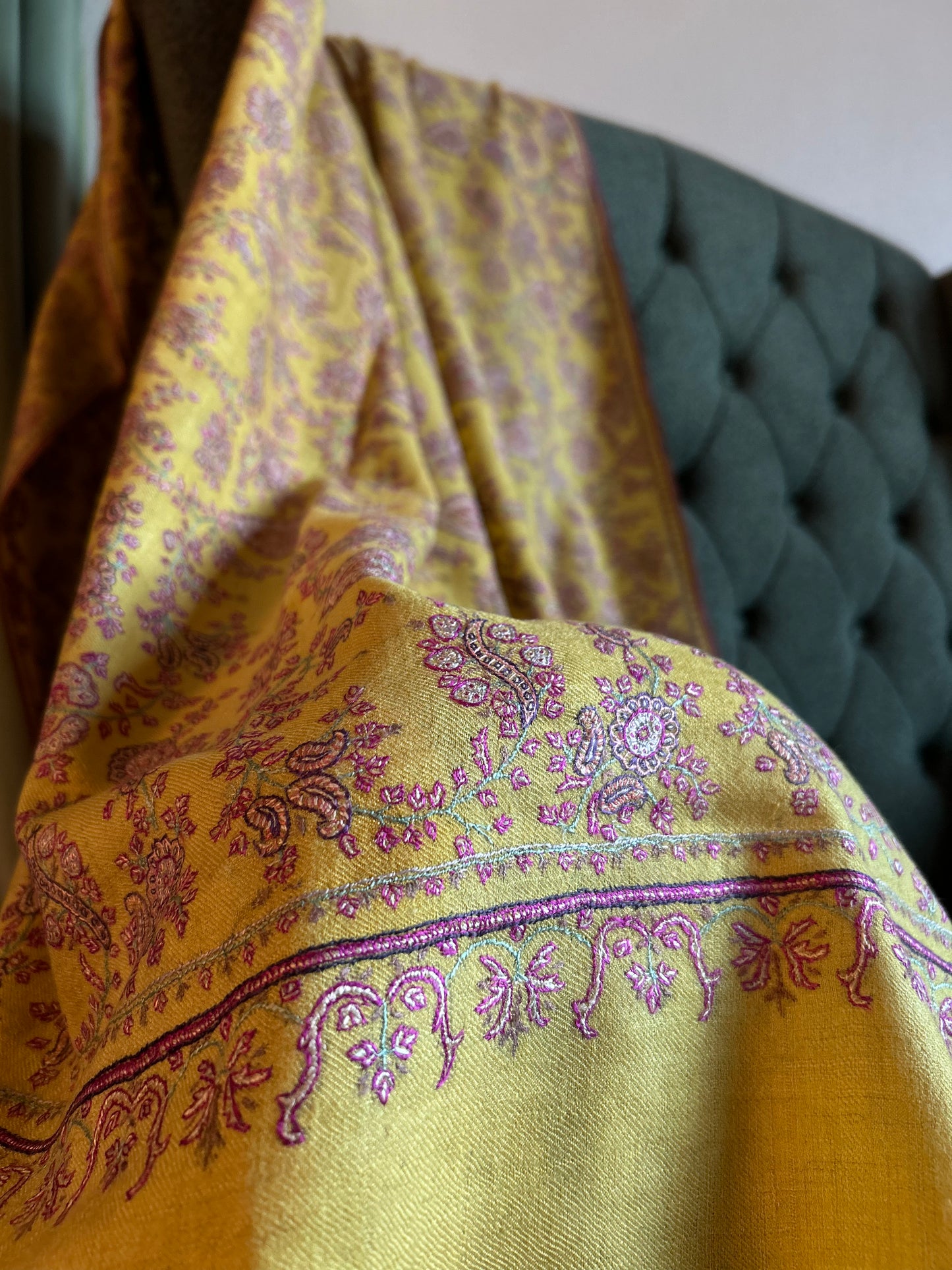 Yellow Jalidar floral shawl