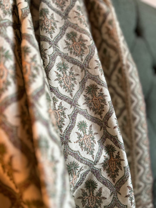 Antique Cream White Silk & Pashmina Jamawar